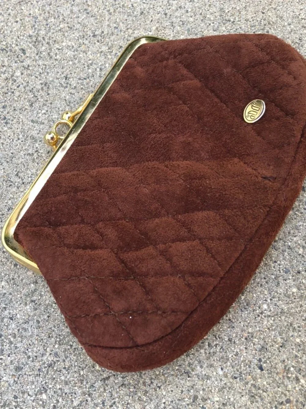 Vintage AR Quilted Coin Purse Wallet Clutch Women's Brown Leather Suede 6